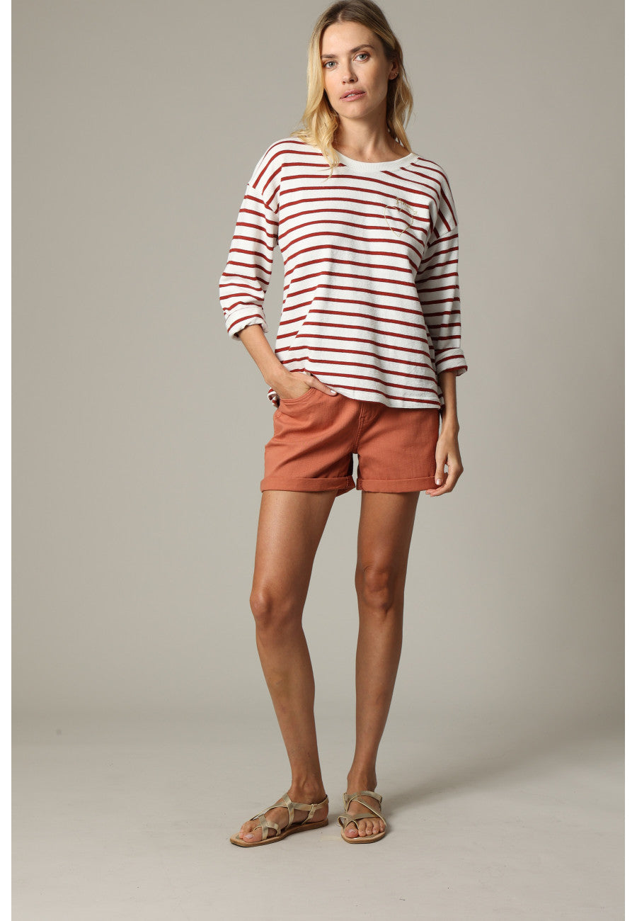 Manila Lightweight Sweatshirt in Cognac Stripe