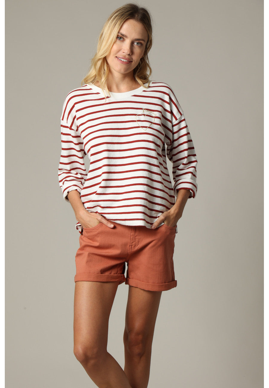 Manila Lightweight Sweatshirt in Cognac Stripe