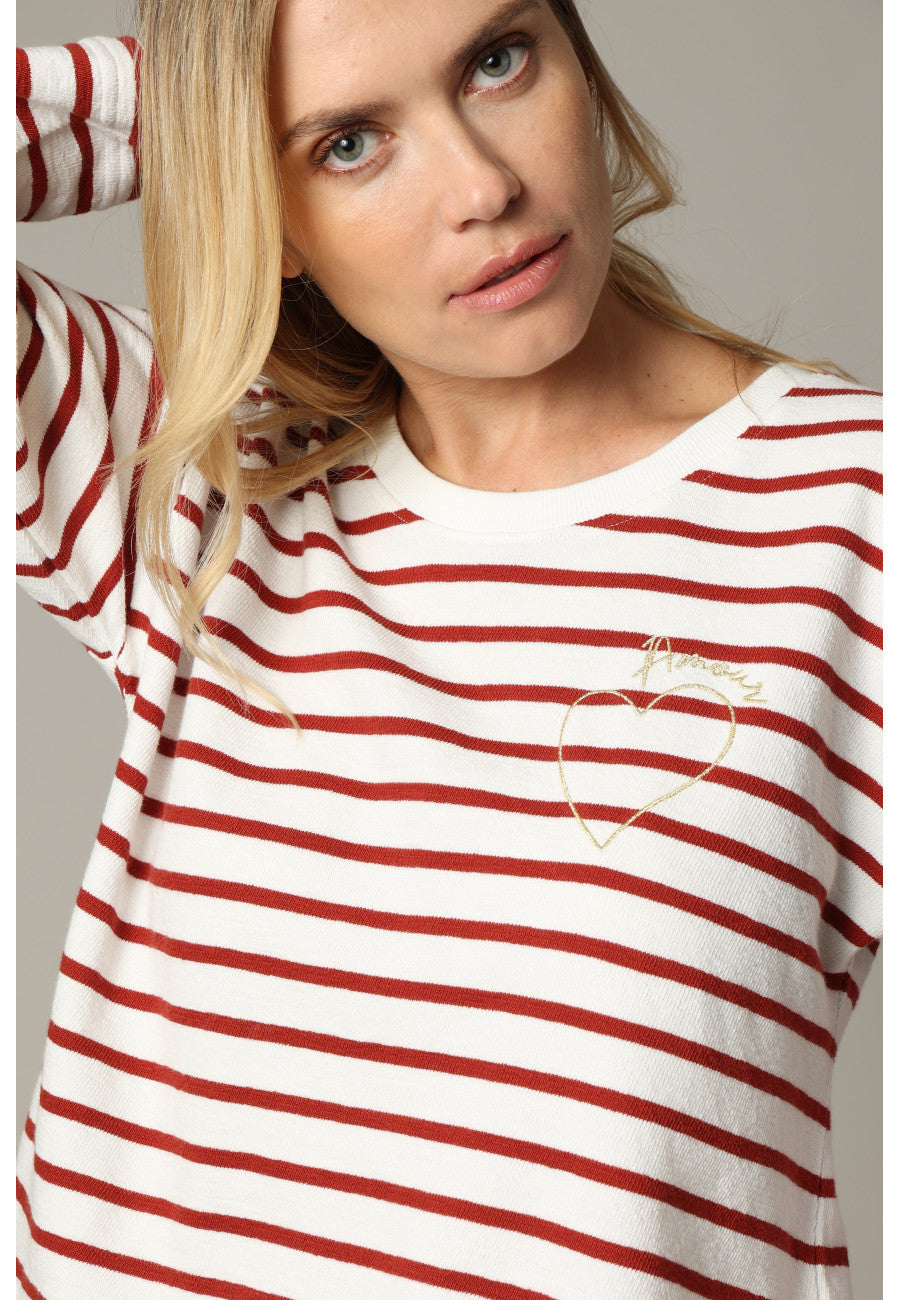 Manila Lightweight Sweatshirt in Cognac Stripe