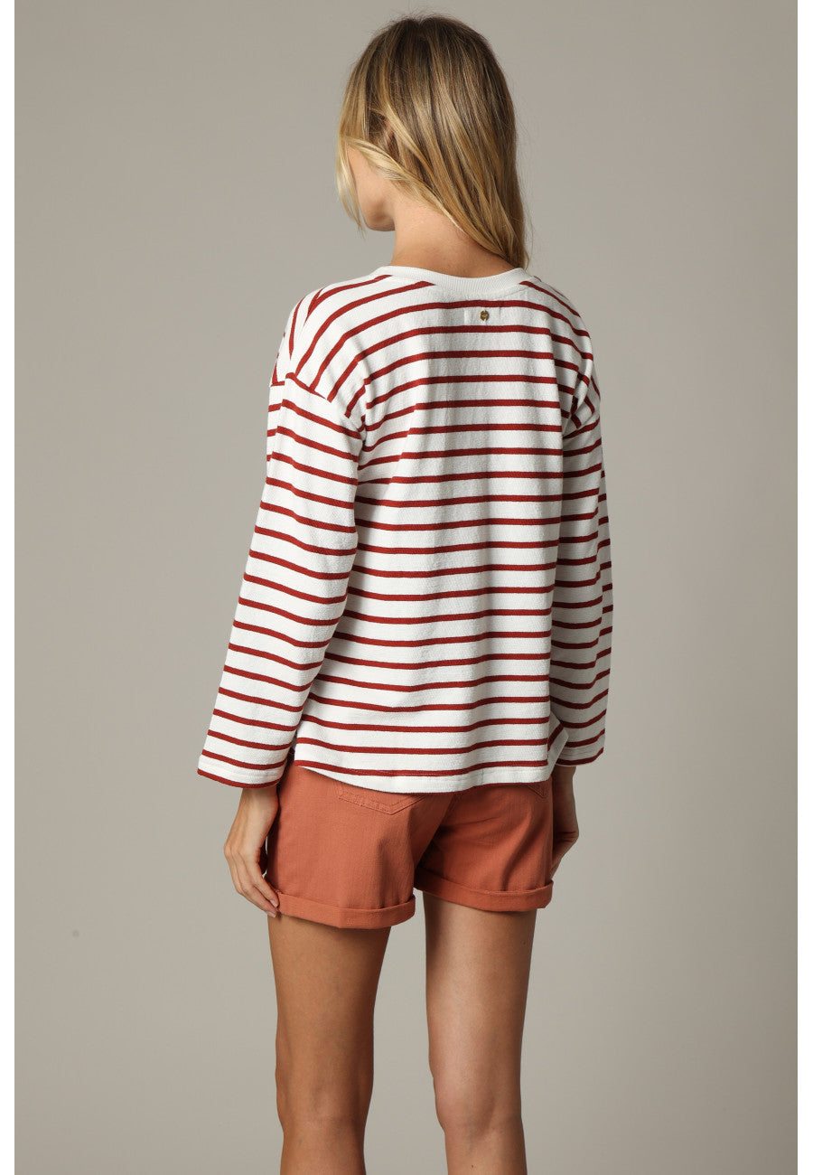 Manila Lightweight Sweatshirt in Cognac Stripe
