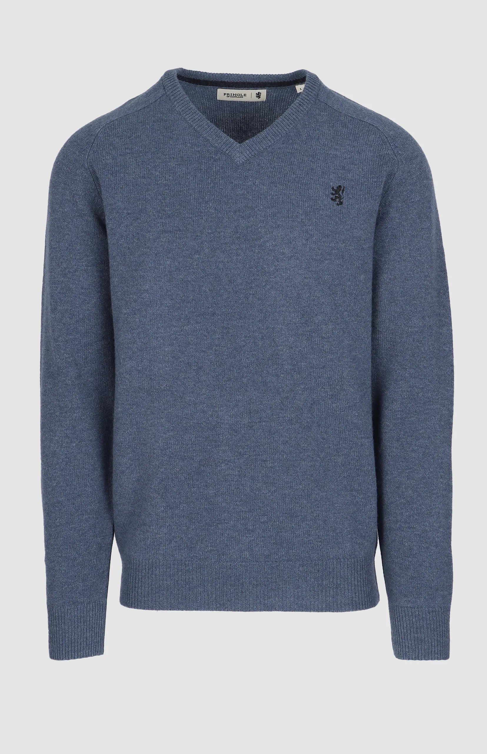 Henry Lambswool V-Neck Sweater in Mid Blue