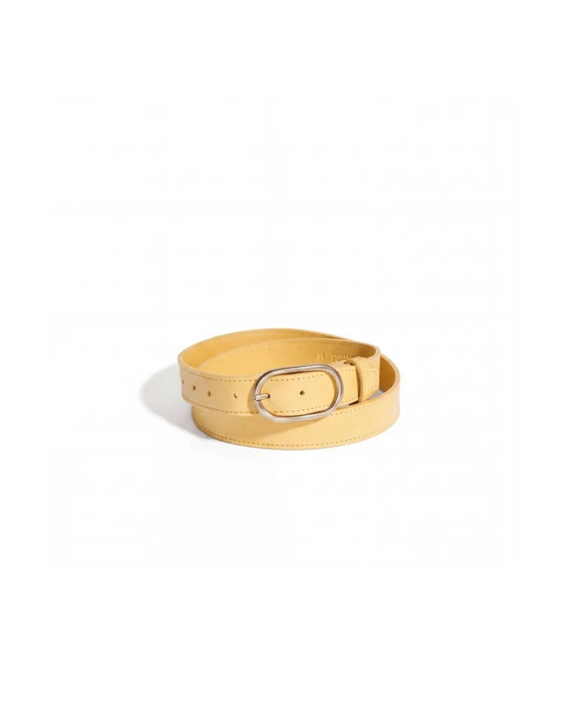 Oval Big Sis Leather Minimalist Belt in Sunwashed Yellow