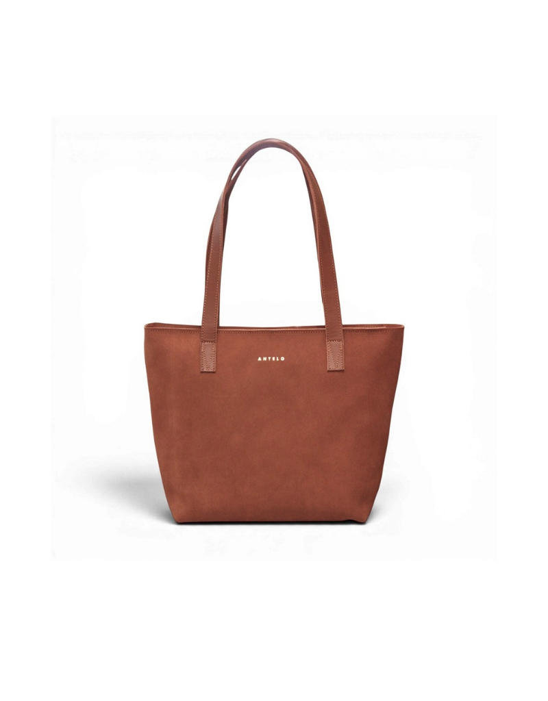 Emmy Unlined Leather Tote with Zip in Cognac Suede / Cider Tan
