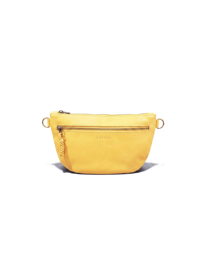 Ayla Half Moon Leather Crossbody in Sunwashed Yellow
