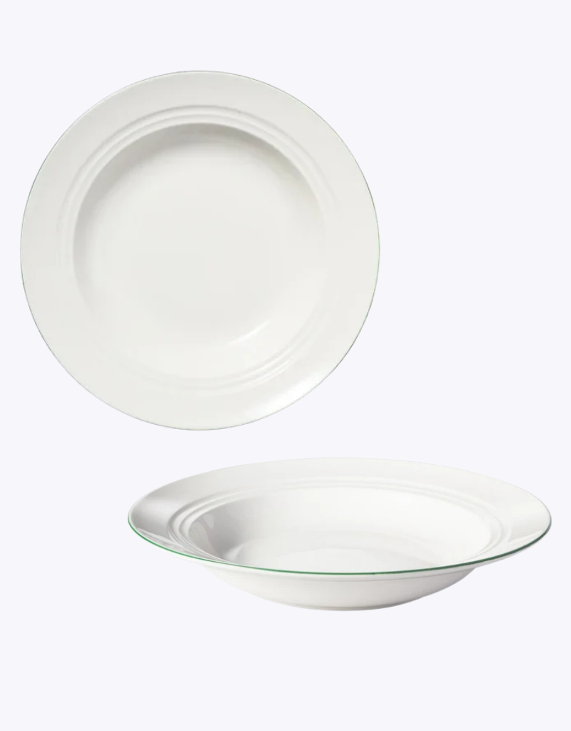Basics Edge Rim Soup Bowl in White / Green / 24 x 4.5cm