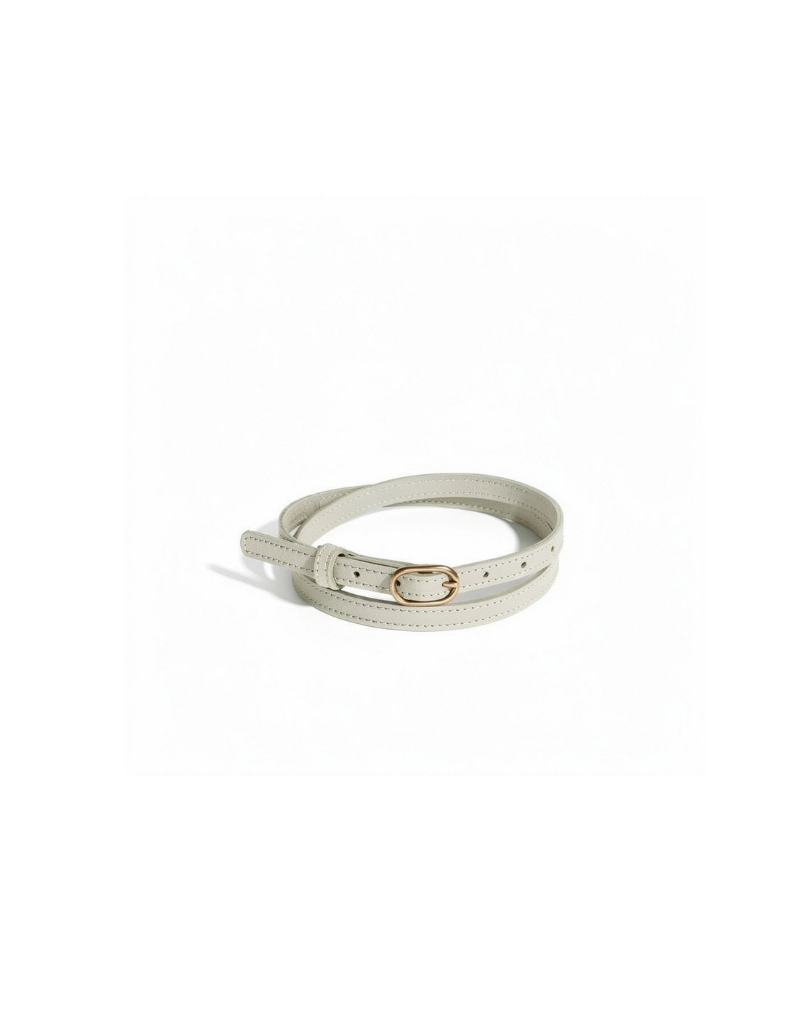 Oval Skinny Sis Leather Boyfriend Belt in Bone White