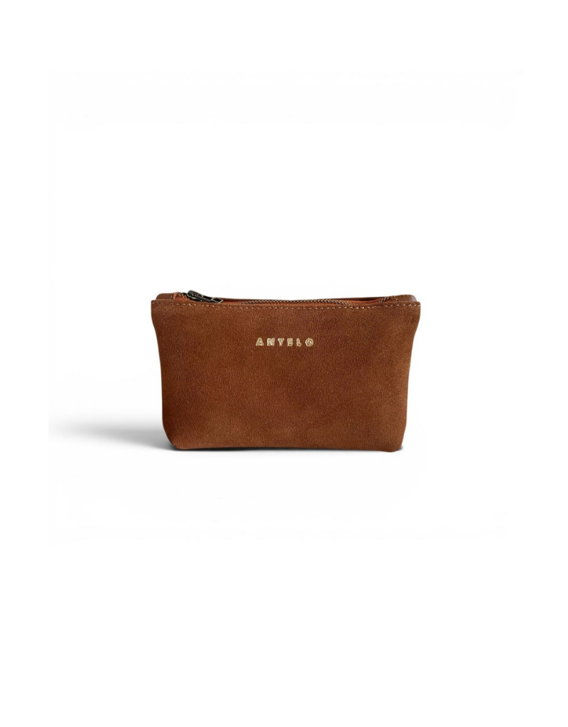 Norris Leather Zip Pouch in Cognac Suede & Cider Tan