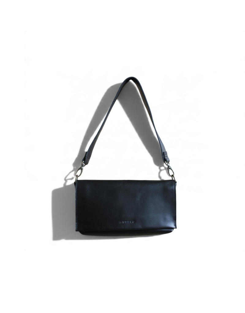 Freya East-West Leather Shoulder Bag in Black