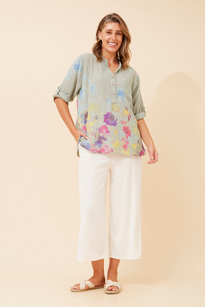 Floral Print Top in Sage