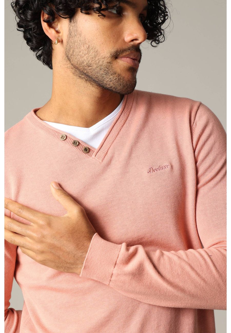 Cotton V-Neck Sweater in Light Marsala