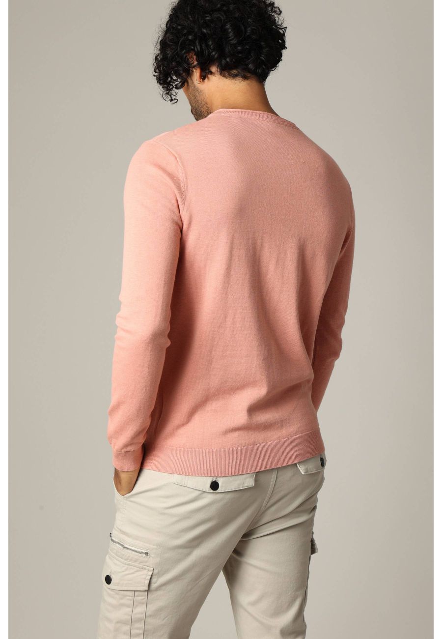 Cotton V-Neck Sweater in Light Marsala