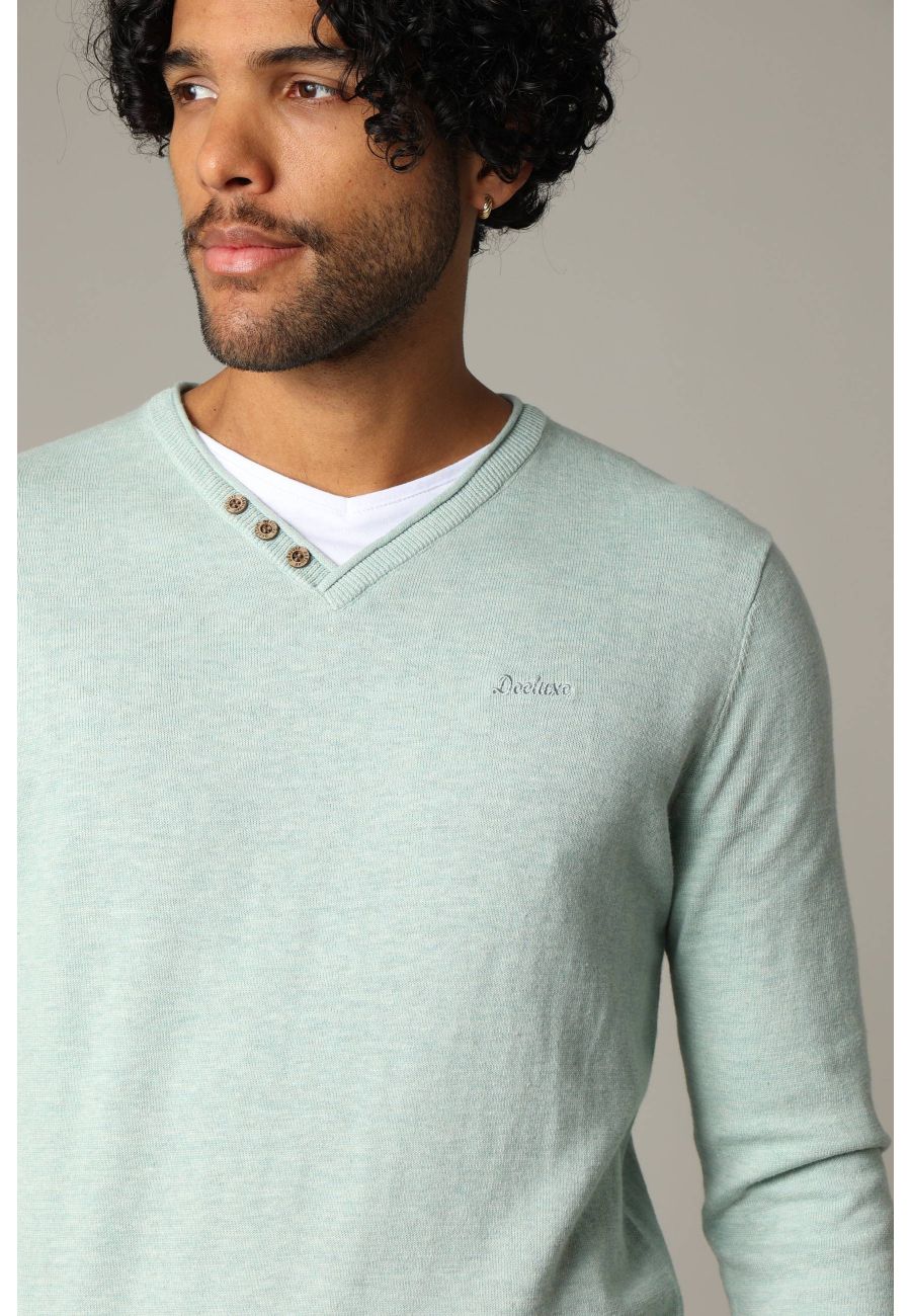 Cotton V-Neck Sweater in Almond