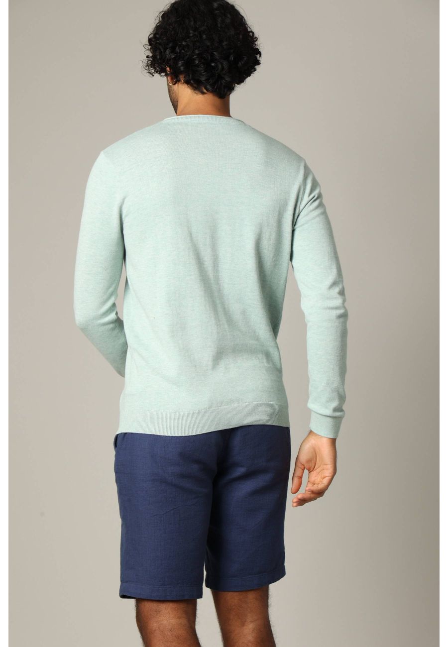 Cotton V-Neck Sweater in Almond