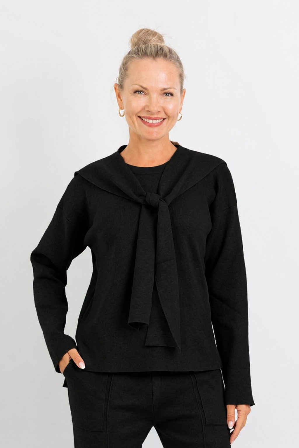 Santa Fe Knit Tunic Mock Cardi in Black