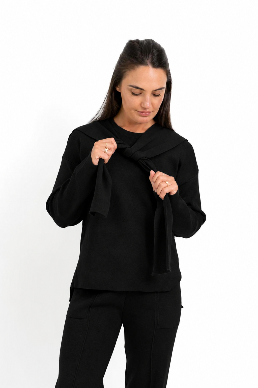 Santa Fe Knit Tunic Mock Cardi in Black