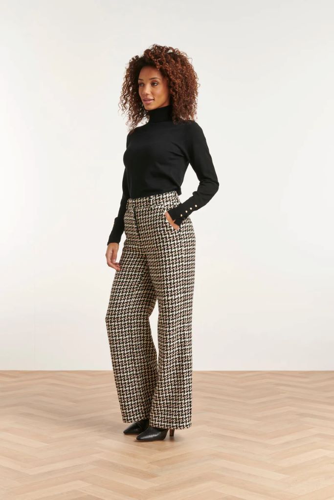 Houndstooth Wide Leg Trousers