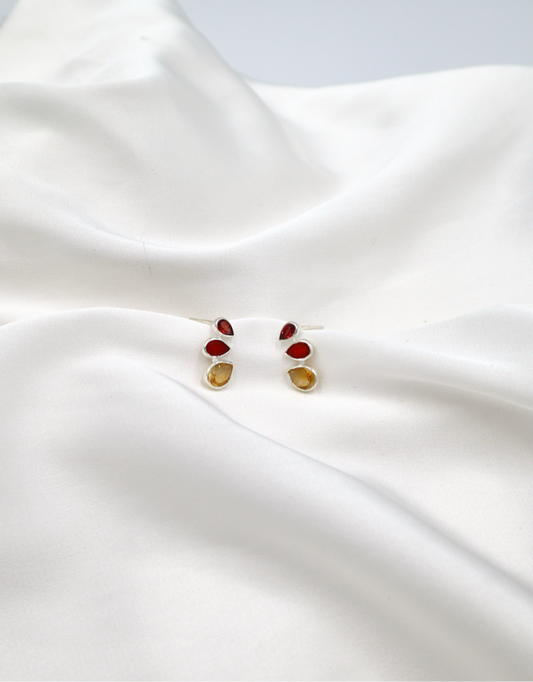 3 Stone Sterling Silver Studs
