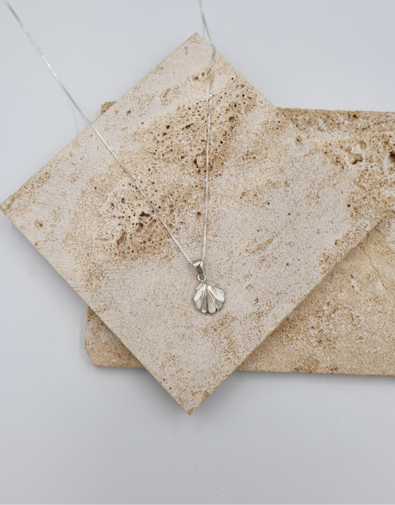 Sterling Silver Mother Of Pearl Shell on 45cm Box Chain