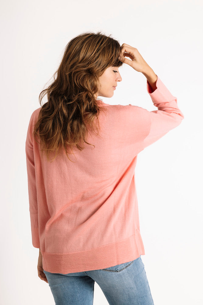 Pure Merino Wool Round Neck Sweater in Coral