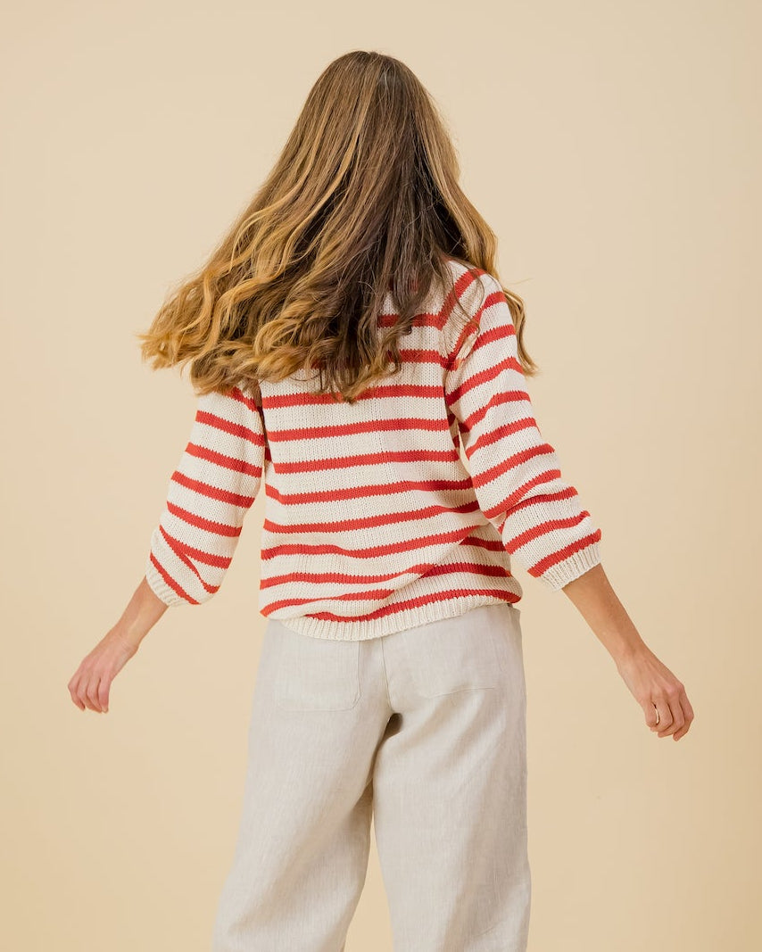 Cotton Stripe Knit in Raspberry / Natural