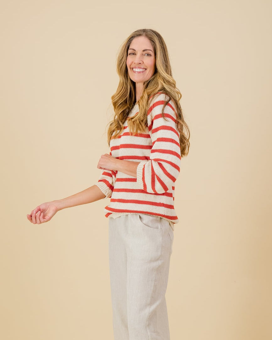Cotton Stripe Knit in Raspberry / Natural