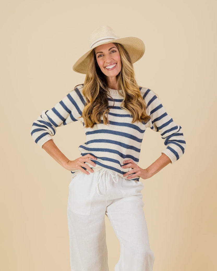 Cotton Stripe Knit in Blue / Natural