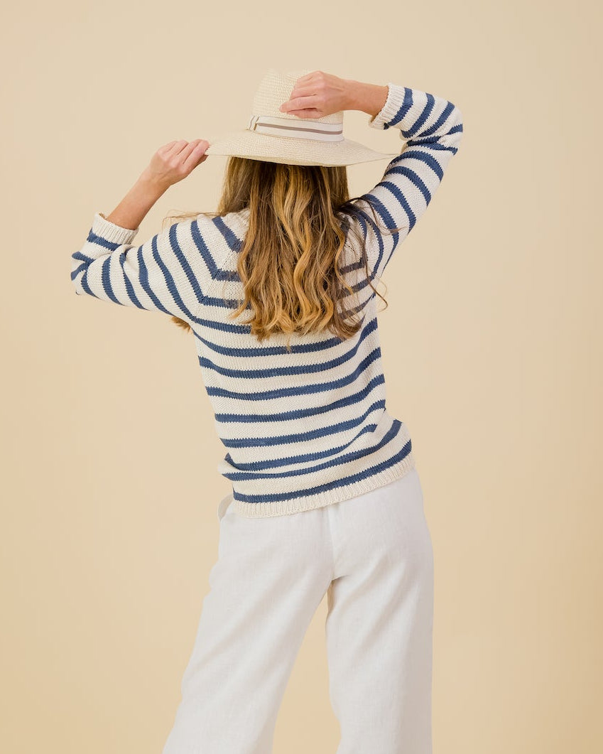 Cotton Stripe Knit in Blue / Natural