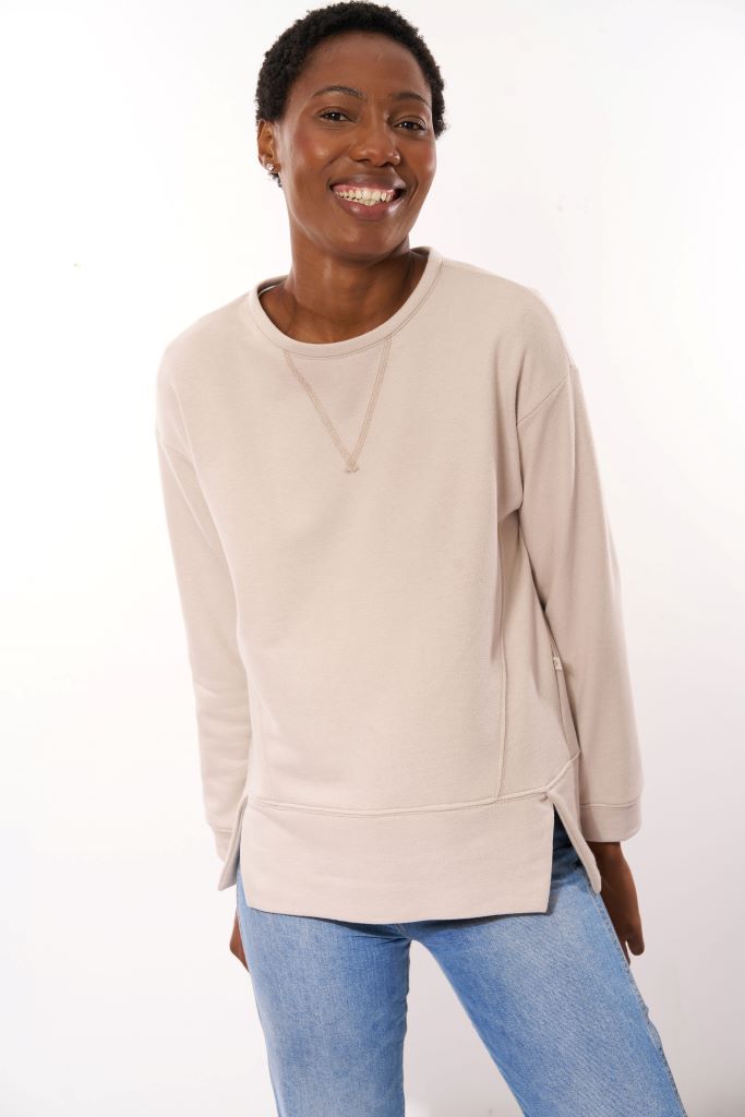 Round Neck Track Top in Natural
