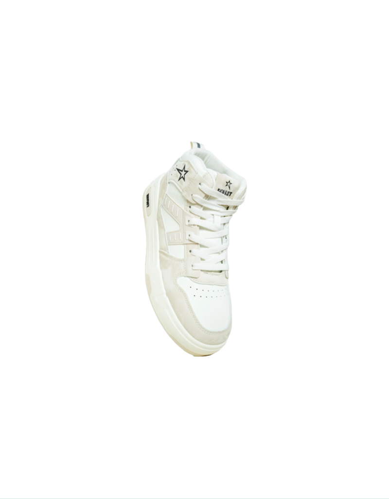 Captain Mid Cut Sneaker in White/Beige