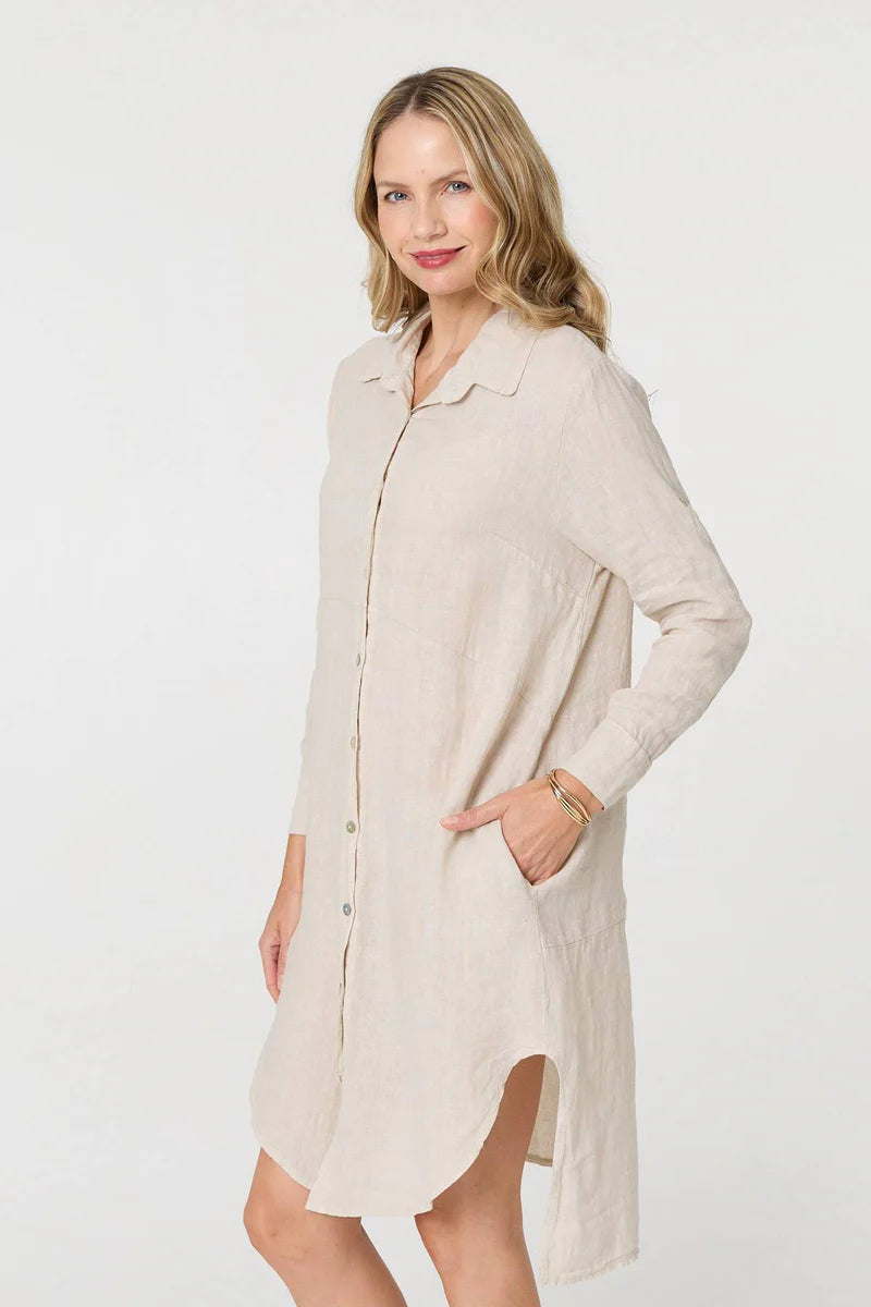 Linen Shirt Dress in Natural