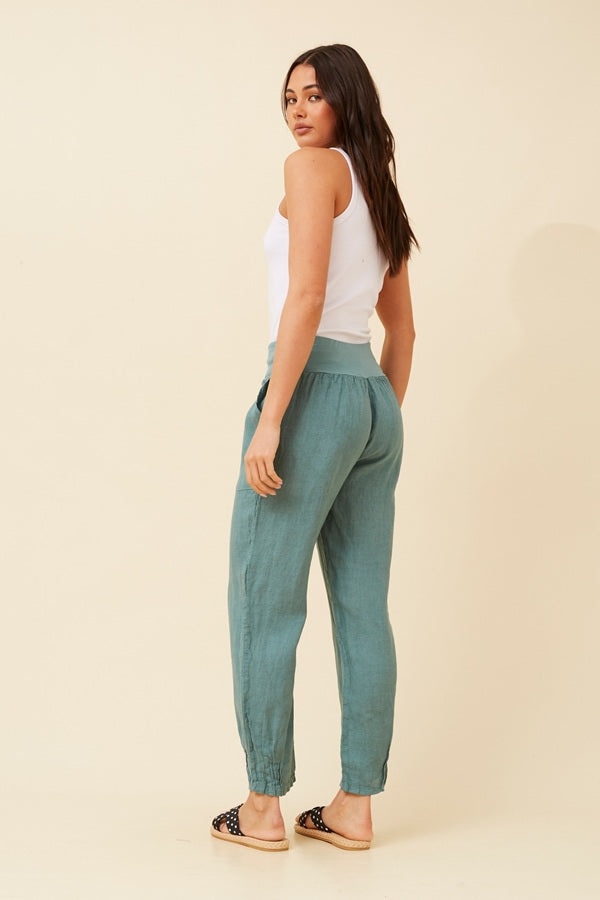 Knit Band Linen Pants in Sage