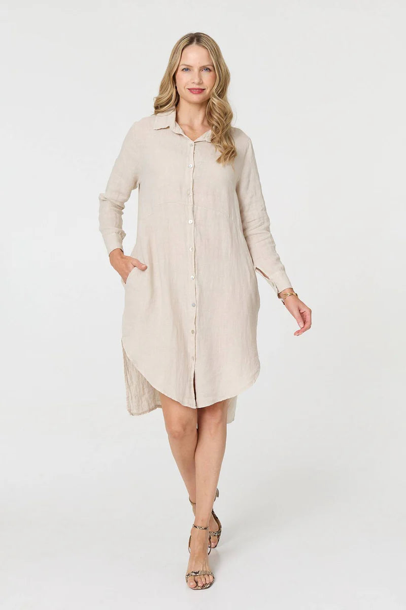 Linen Shirt Dress in Natural