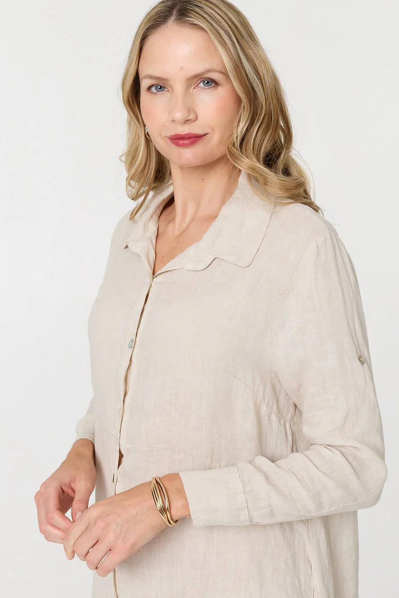 Linen Shirt Dress in Natural