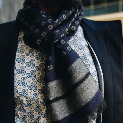 Soft Viscose Winter Scarf in Navy Small Check