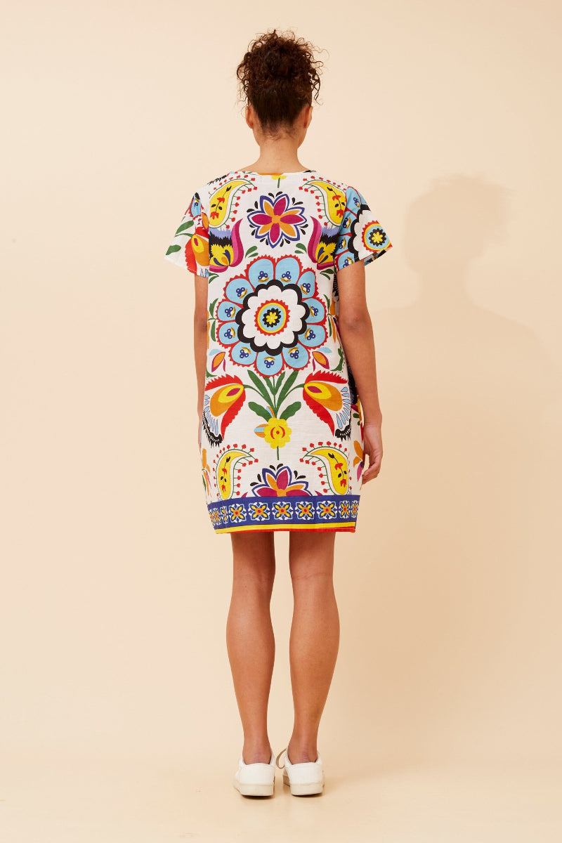 Abstract Printed Shift Dress in White