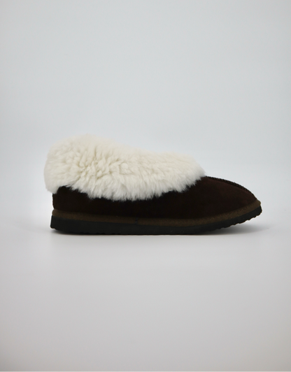 Cosy Sheepskin Wool Slipper in Chocolate/White Collar