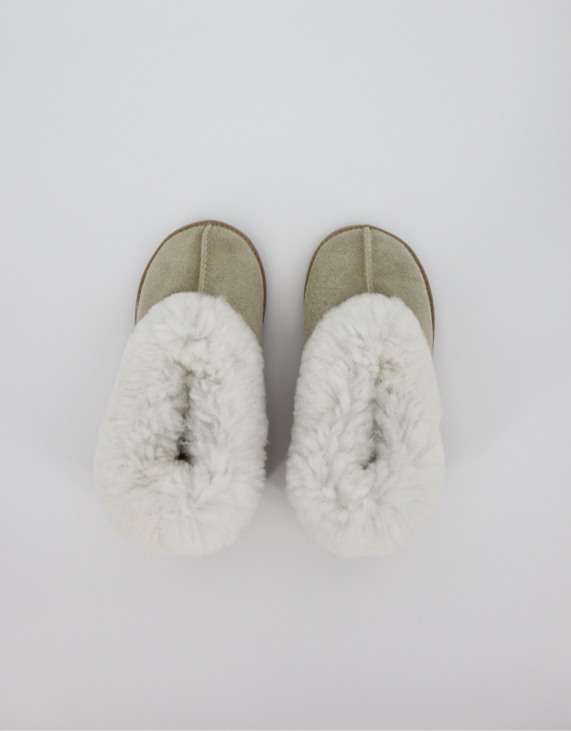 Cosy Sheepskin Wool Slipper in Sand with White Collar