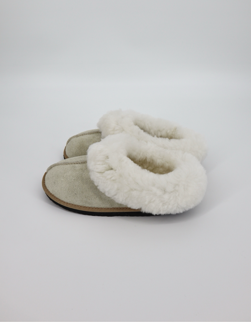 Sleek Sheepskin Wool Slipper in Sand with White Collar