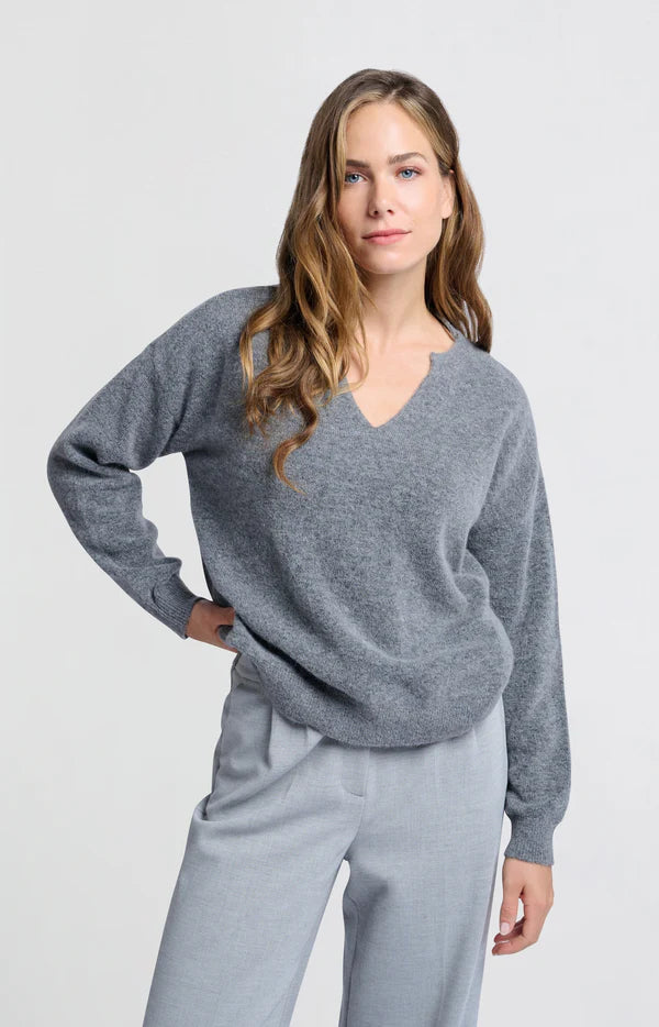 Round V-Neck Sweater in Formal Grey
