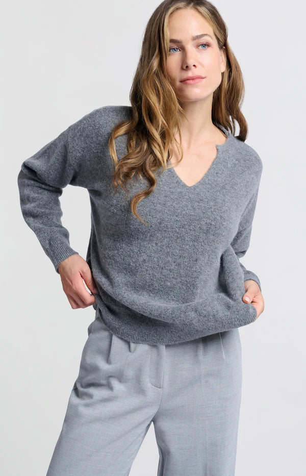 Round V-Neck Sweater in Formal Grey