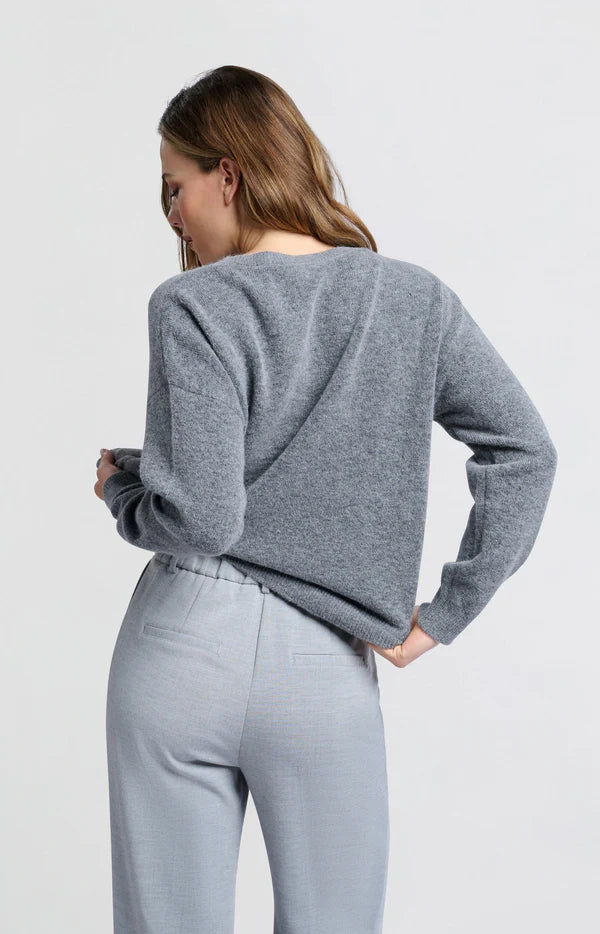 Round V-Neck Sweater in Formal Grey