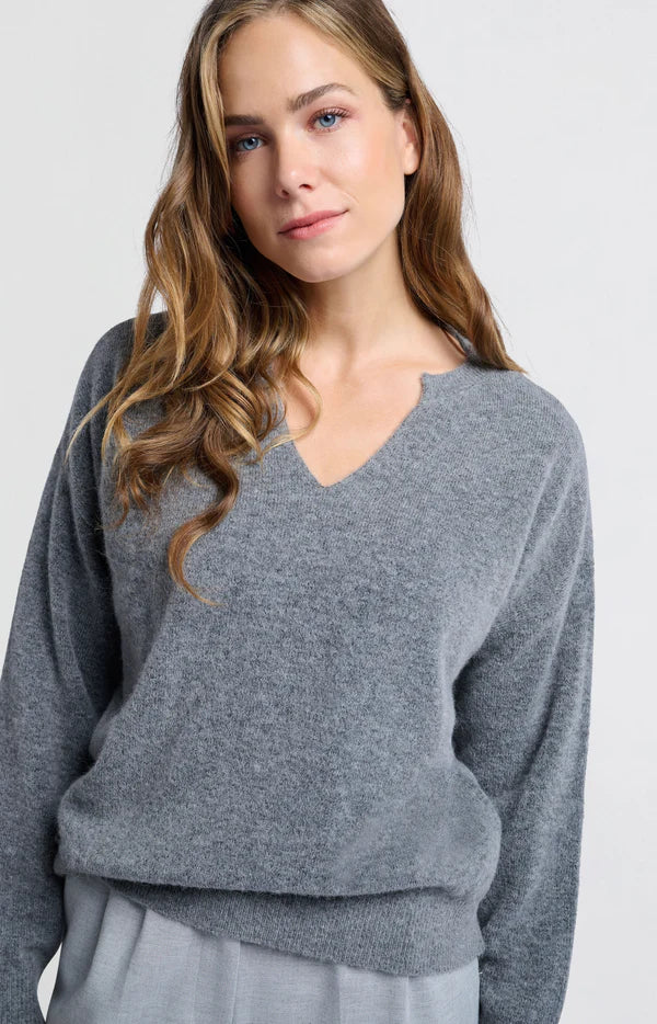 Round V-Neck Sweater in Formal Grey