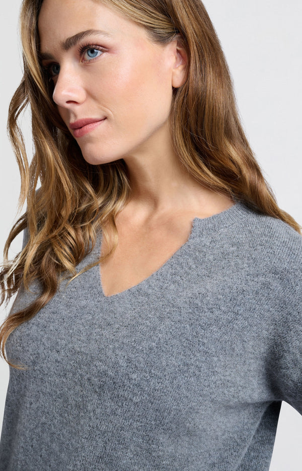 Round V-Neck Sweater in Formal Grey