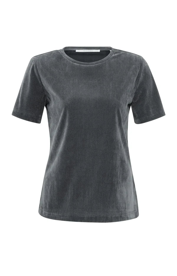 Velvet Tee with Shoulder Pads in Dark Metal Grey
