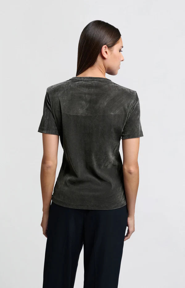 Velvet Tee with Shoulder Pads in Dark Metal Grey