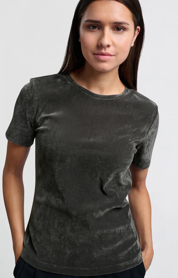 Velvet Tee with Shoulder Pads in Dark Metal Grey