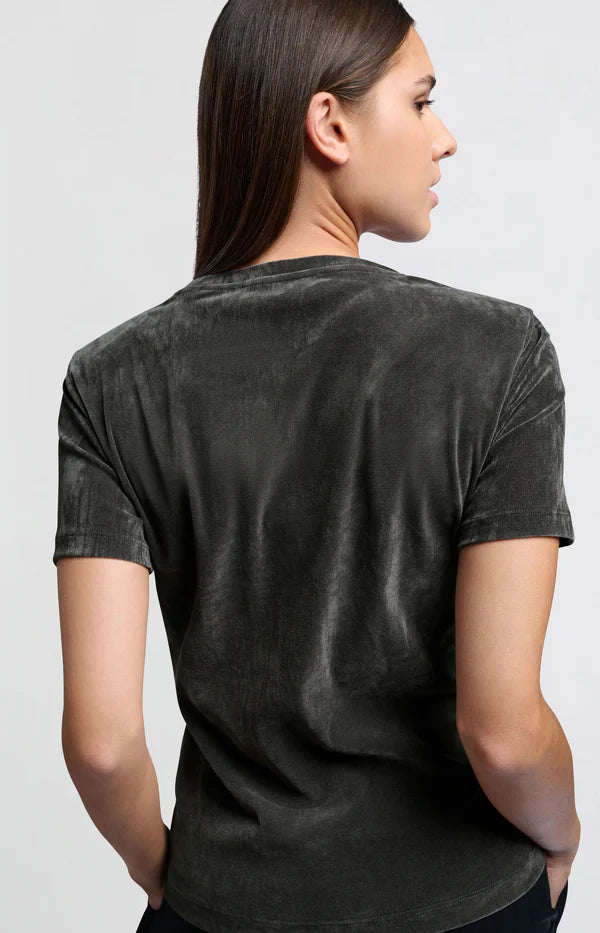 Velvet Tee with Shoulder Pads in Dark Metal Grey