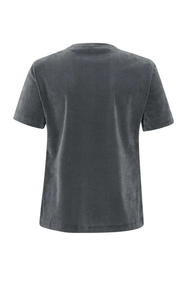 Velvet Tee with Shoulder Pads in Dark Metal Grey
