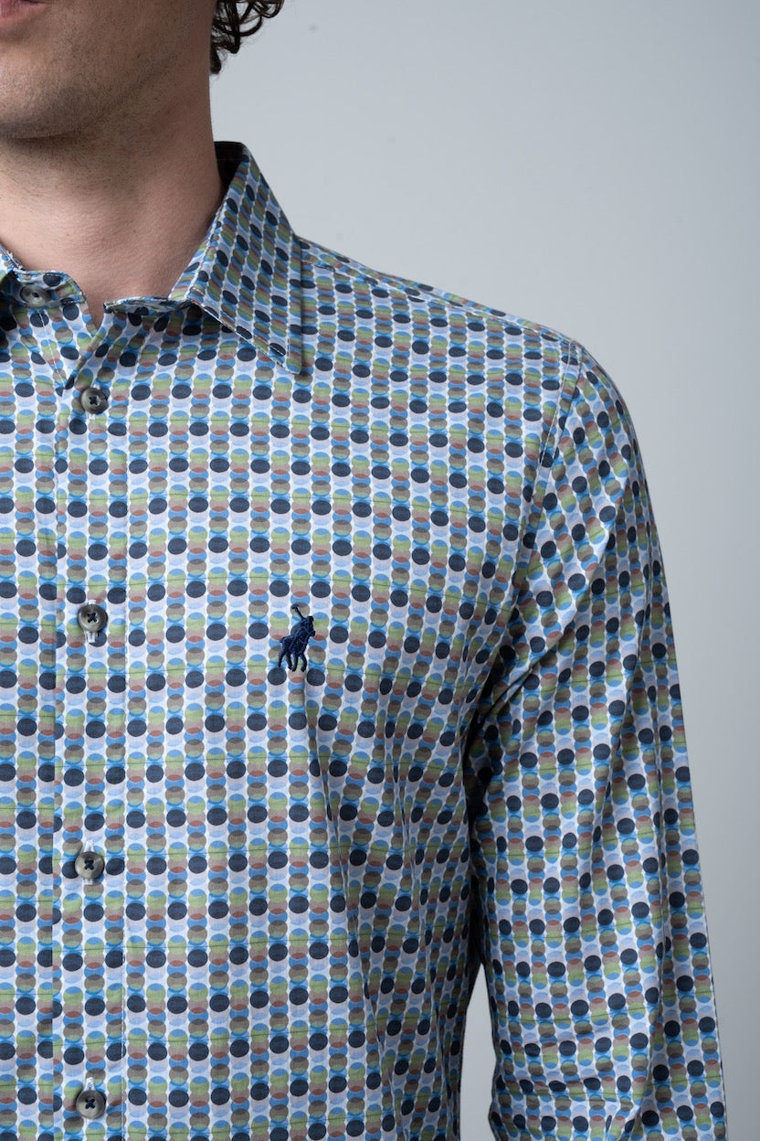 Fern Geometric Printed Long Sleeve Shirt in Blue