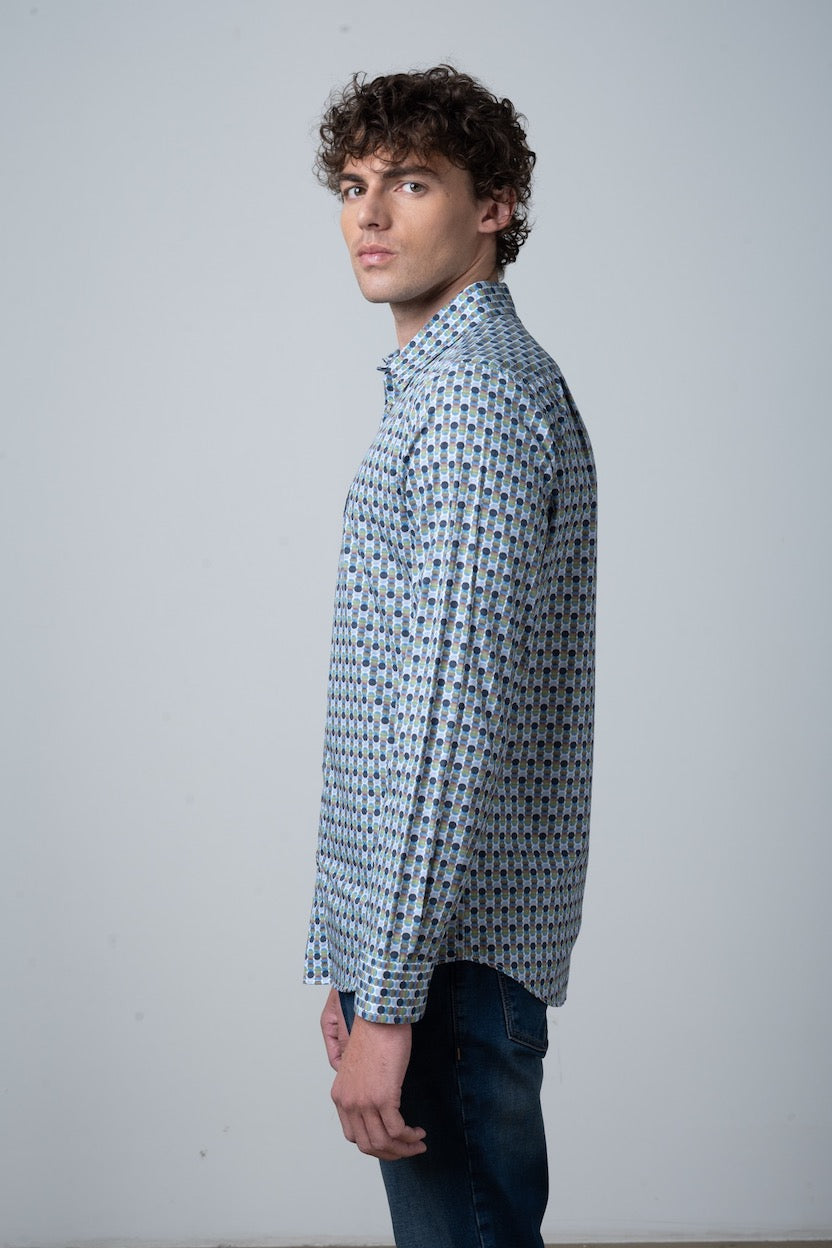 Fern Geometric Printed Long Sleeve Shirt in Blue